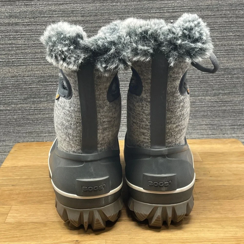 Bogs Arcata Knit Winter Boots Women 8 Gray  Waterproof Faux Fur Insulated Snow